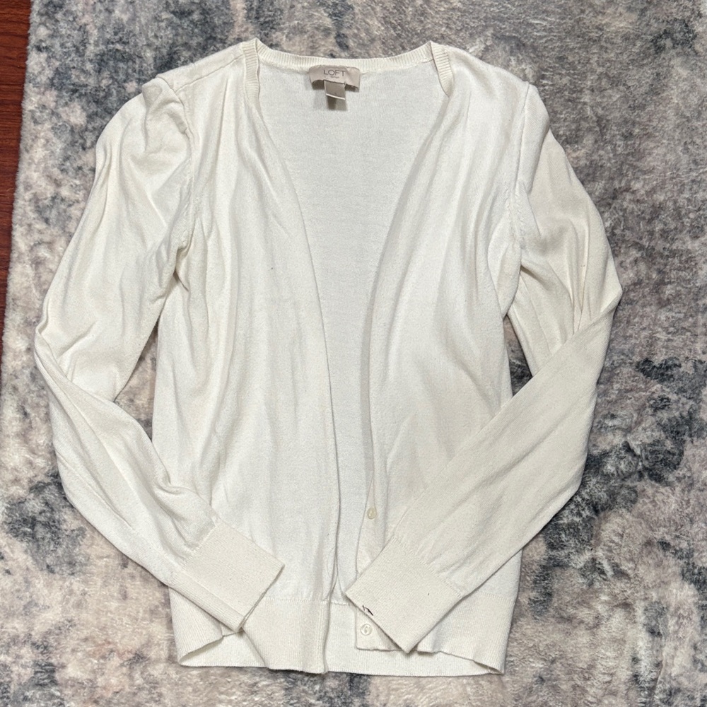 LOFT Cream Open-Front Cardigan
